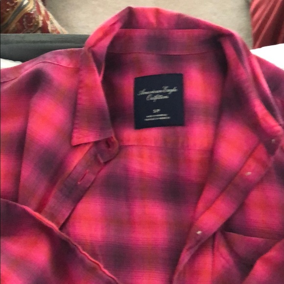 Soft pink plaid long sleeve. Extremely soft AE - Picture 2 of 3